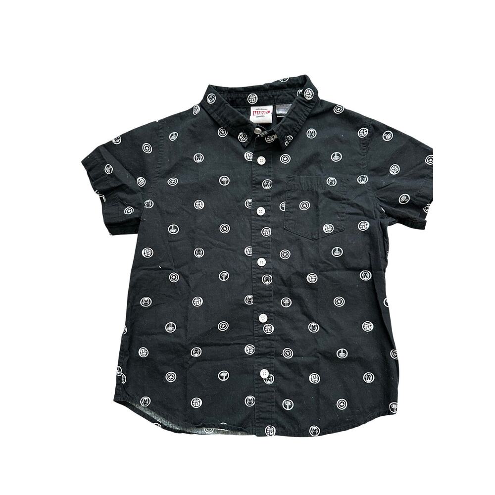 Marvel‎ Avengers Button Up Shirt Boys Size 7 Black Comic Print Cotton